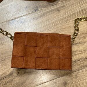 Woven Tan Leather Chain Bag